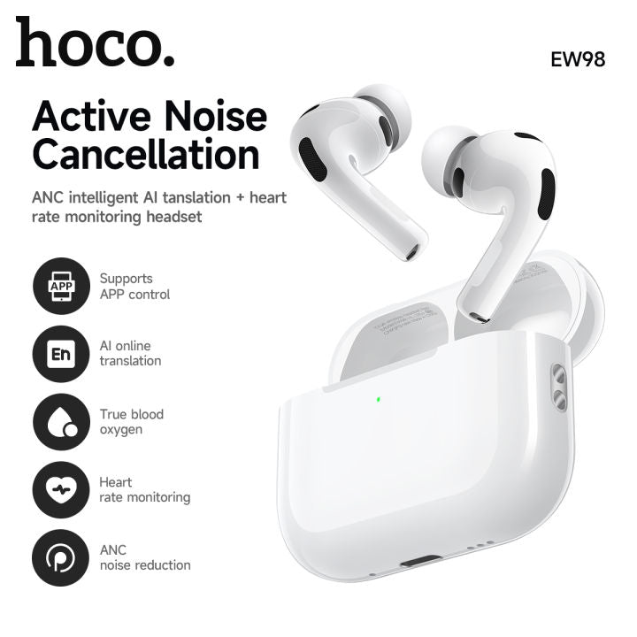 HOCO EW98 ANC AI Translation True Wireless Earbuds with Heart Rate Monitoring (Pack of 100)